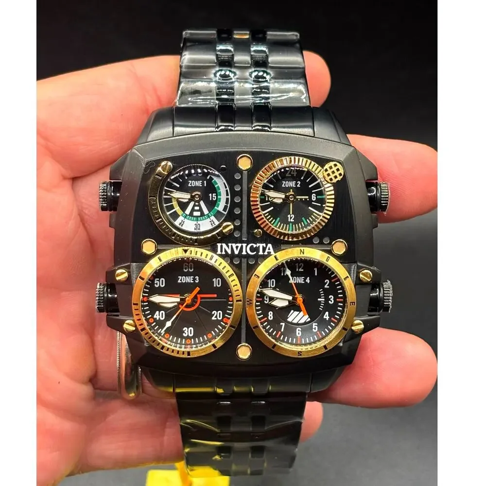 Invicta Aviator Zulu Time 49606 4 Time Zone 50mm Black Men’s Watch NIB
